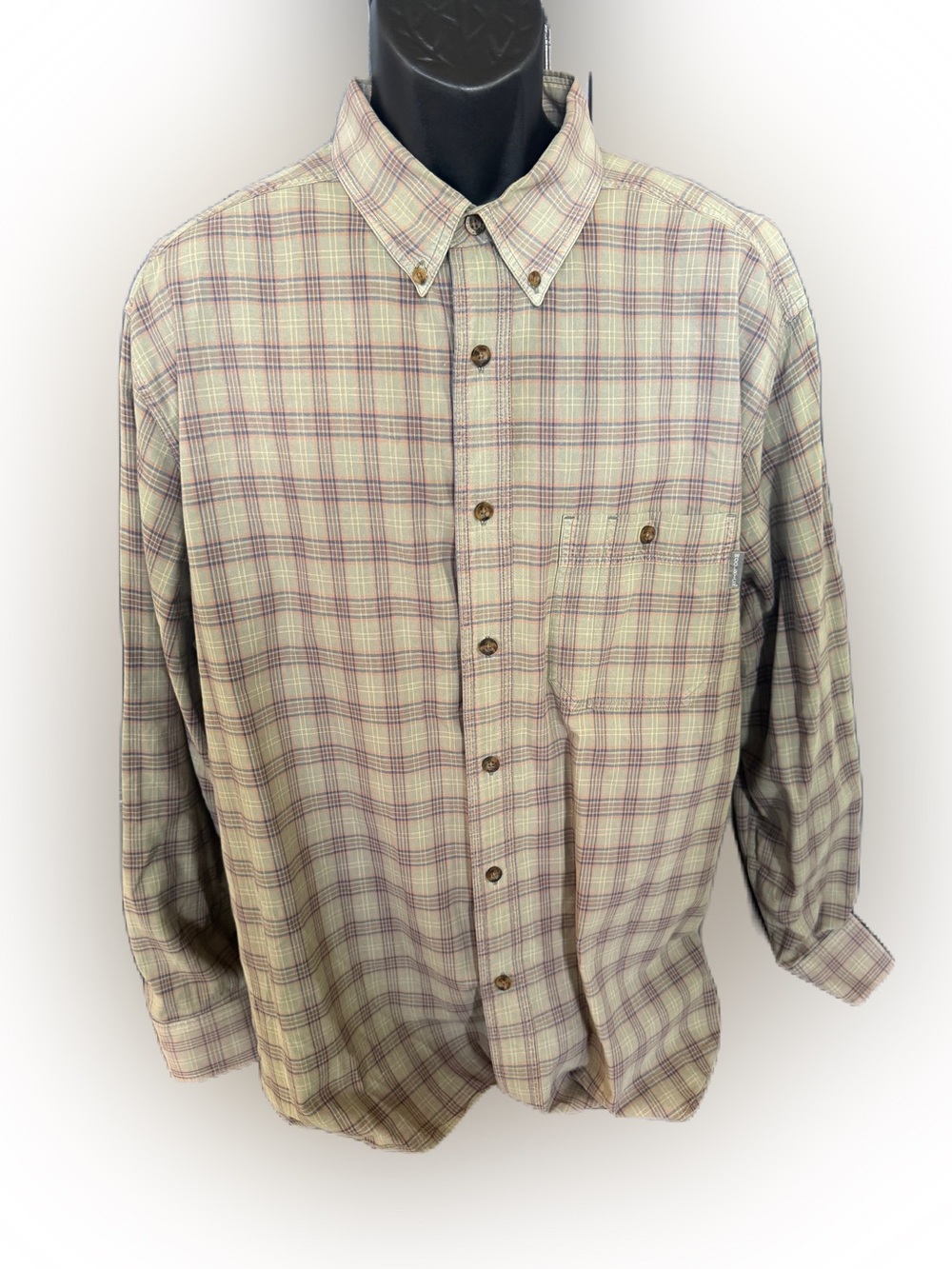 Woolrich Men’s Long Sleeve Olive Green Plaid Button Down Shirt. Size XL